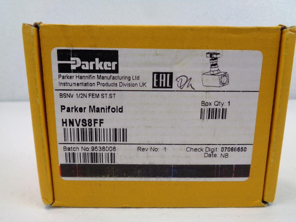Parker 1/2" FNPT x 1/2" FNPT Needle Valve,  6000 PSI, Stainless Steel, HNVS8FF